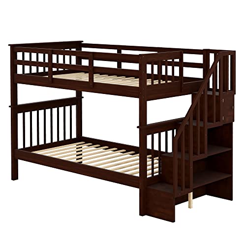 Ball & Cast Full Over Full Bunk Bed with Twin Size Trundle and Built in 4 Drawer,Wood Bunkbed w/Storage Ladder & Slat Support