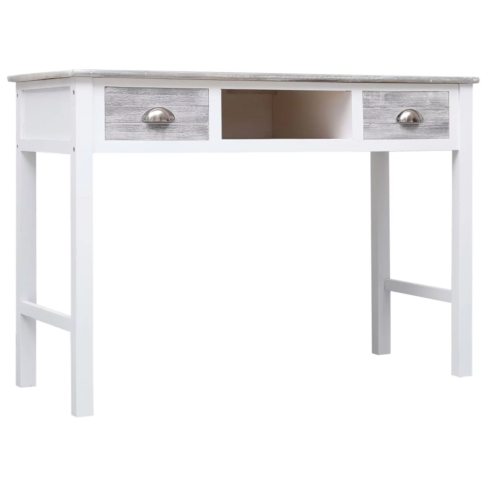 Anself Writing Desk with 2 Storage Drawers and Open Compartment Wood Study Table Wooden Console Table Gray Home Office Furniture 43.3in x 17.7in x