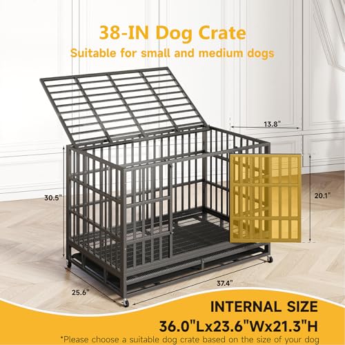 48 Inch Heavy Duty Dog Crate – Indestructible Steel Cage for Large Dogs, Double Door High Anxiety Cage with Removable Tray & Locking Wheels