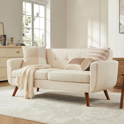 Tbfit L Shaped Couch Sofa, 80" W Mid-Century Modern Sectional Couches, 3 Seater Sofas with Wide Chaise Lounge & Two Pillows