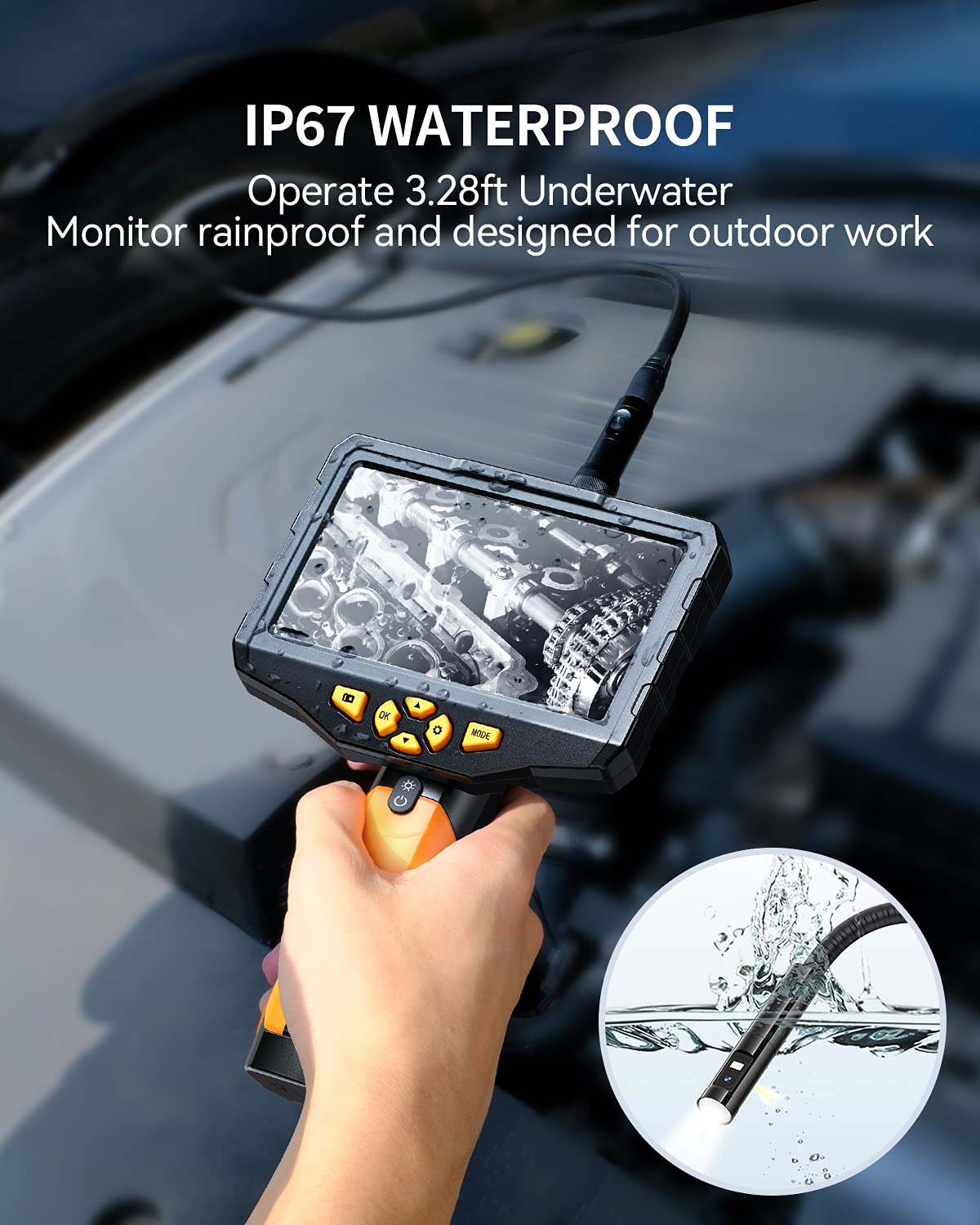 Triple Lens Borescope Inspection Camera, Teslong Professional Endoscope with Light, Digital Video Scope Camera, 16.4ft Waterproof Flexible Cable