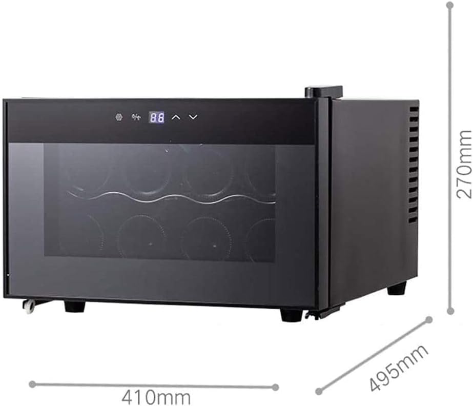 Mini Wine Cooler 8 Bottle Thermoelectric Wine Cellar Fridge Small Countertop Constant Humidity Wine Refrigerator Wooden Shelves Glass Door Black