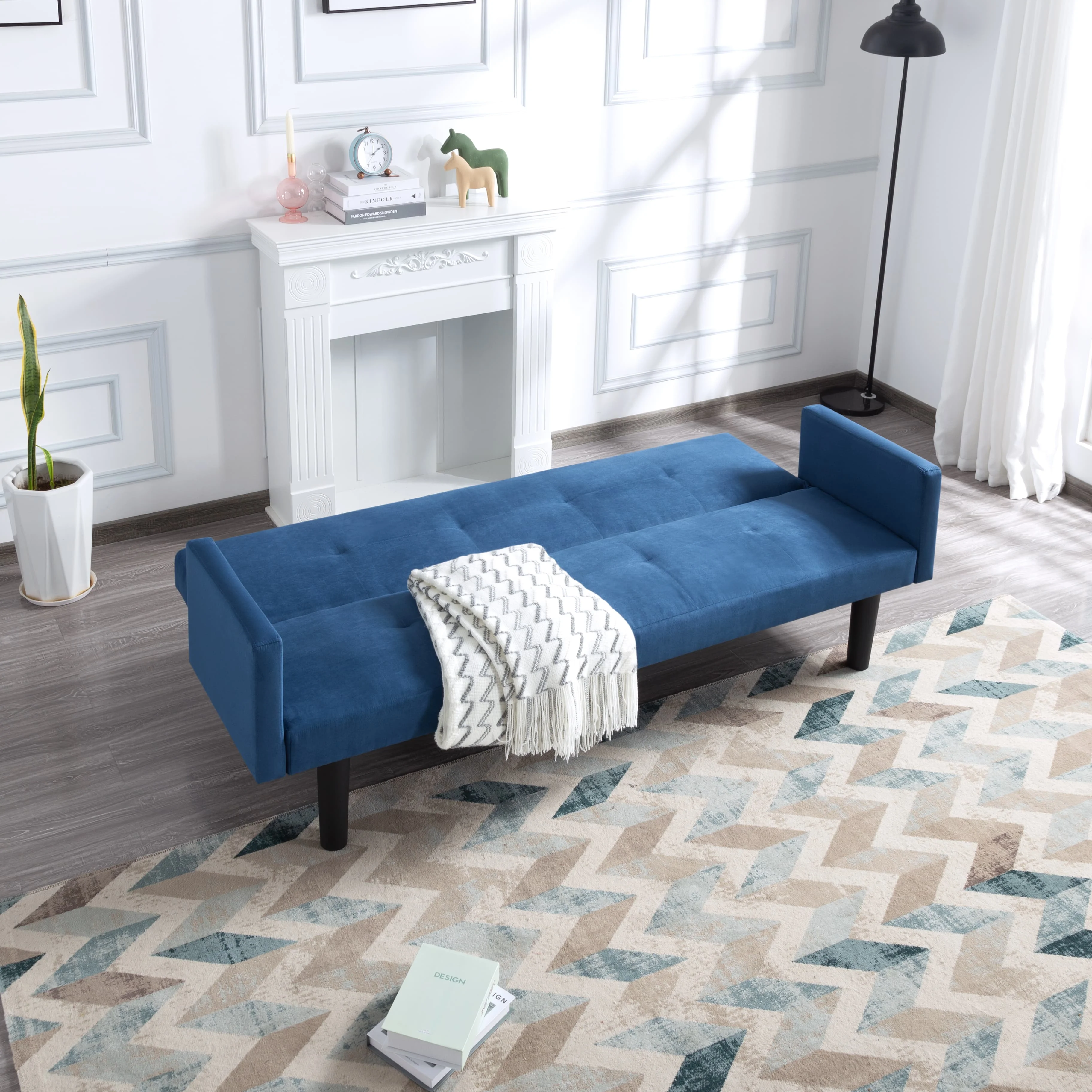 BSHTI 74.8 inch Futon Sofa bed,Modern Adult Sofa,Foam Futon Sleeper for Livingroom(Navy Blue)