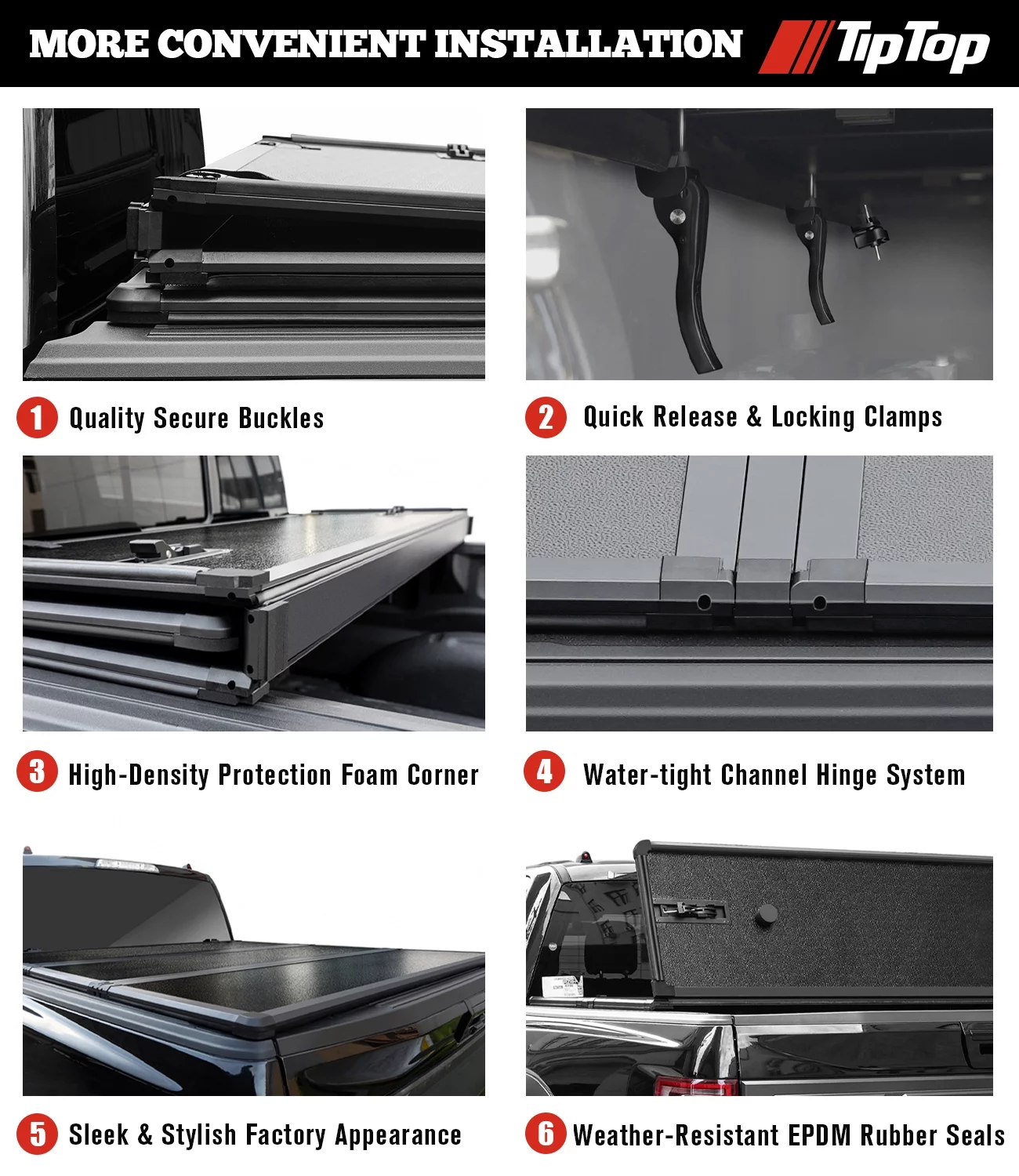 TIPTOP Tri-Fold Hard Tonneau Cover Truck Bed FRP On Top For 2005-2023 Nissan Frontier 6ft Bed (73.3") | TPM3 |For Models with or Without the