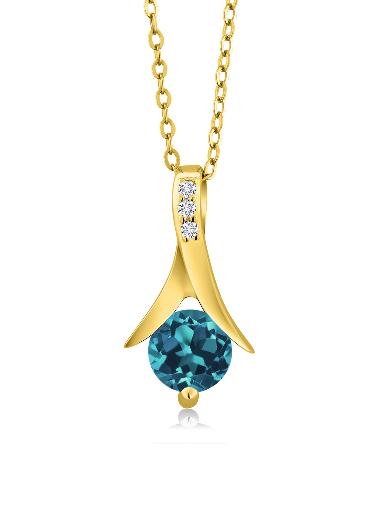 Gem Stone King 1.15 Ct London Blue Topaz G-H Lab Grown Diamond 18K Yellow Gold Plated Silver Pendant with Chain