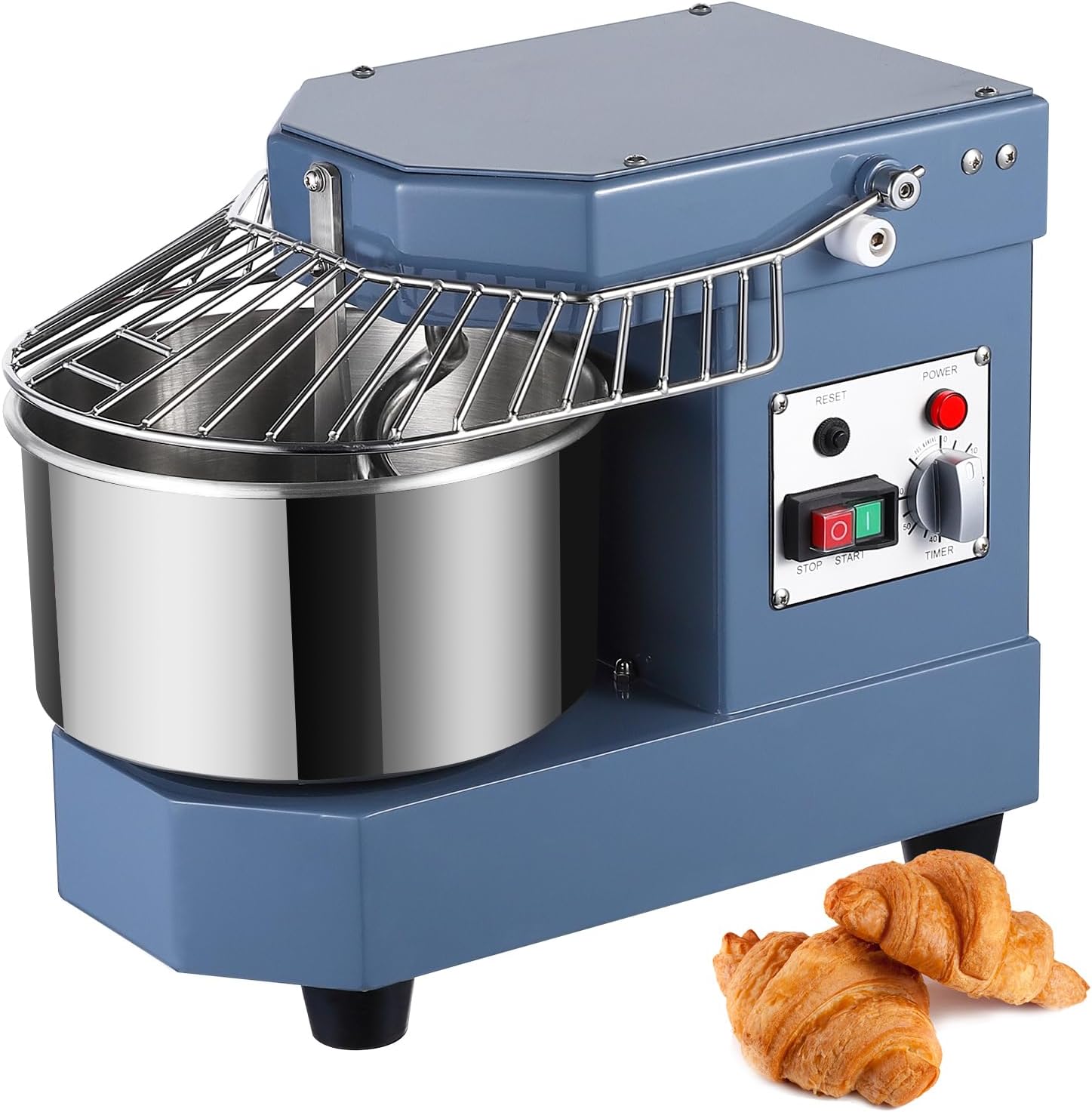 Commercial Dough Mixer, 8Qt Capacity Stainless Steel Bowl, 450W Dual Rotating Dough Kneading Machine with Security Shield & Timer Included