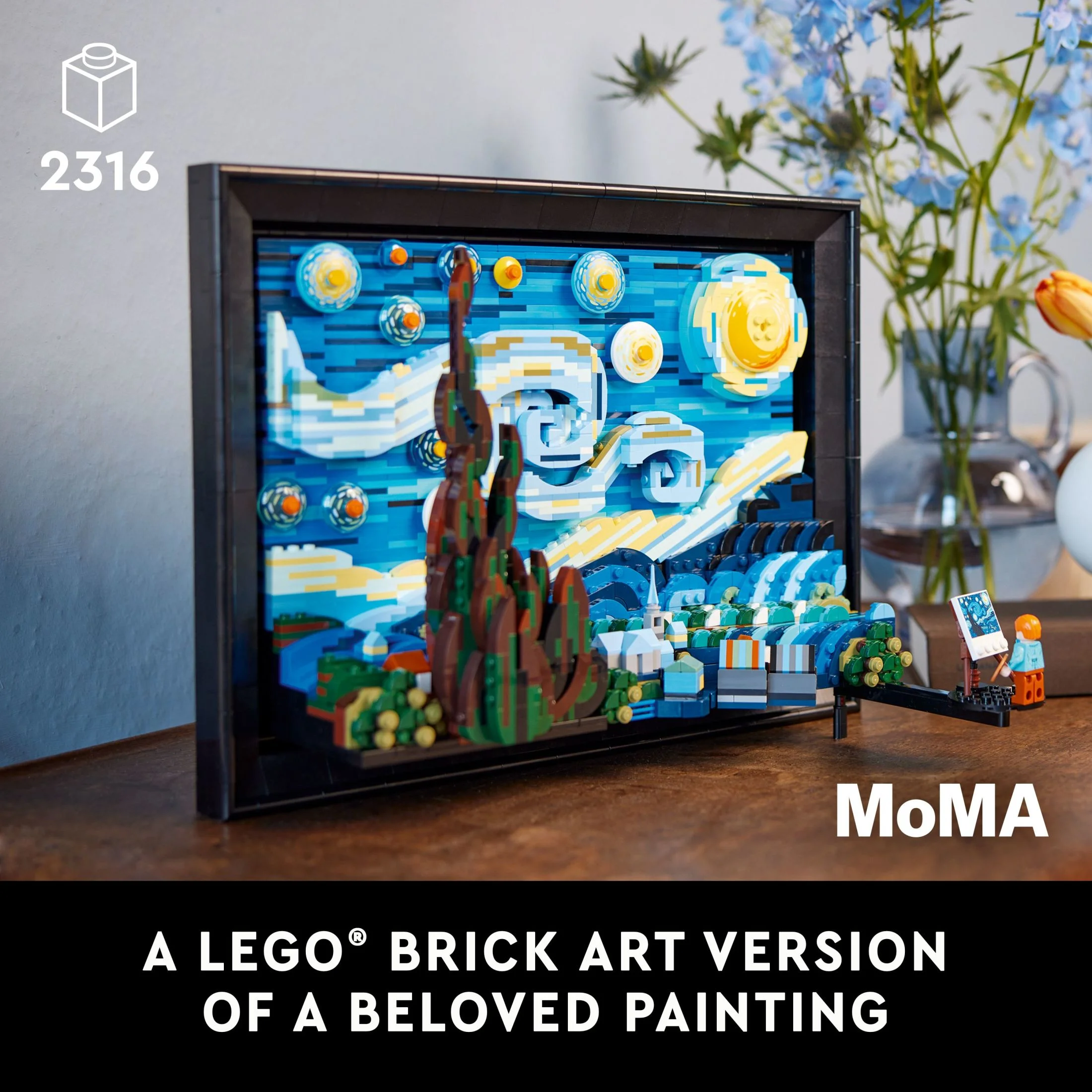 LEGO Ideas Vincent Van Gogh The Starry Night, Unique 3D Wall Art for Home D&eacute;cor or Table Display with Artist Minifigure
