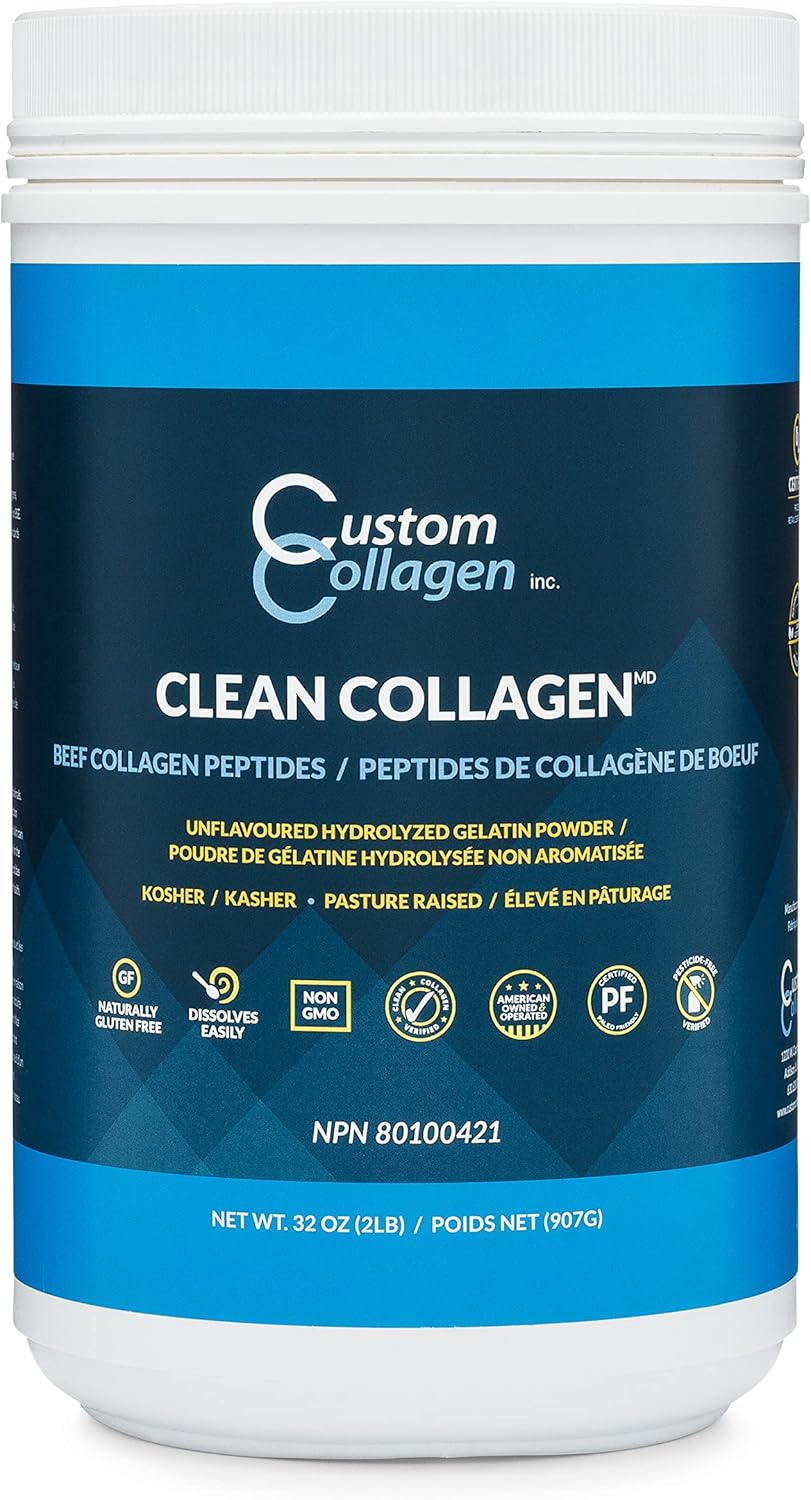 Collagen Peptides Powder 2lb (32oz) Jar - Clean Collagen® - Unflavored, Grass Fed, Paleo, Non GMO, Kosher - Highly Soluble Protein Pack of 2
