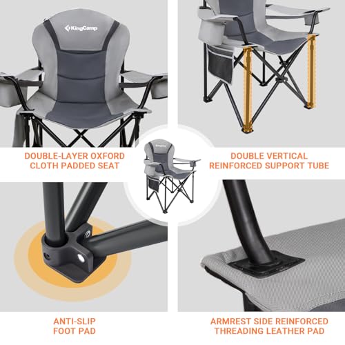 KingCamp Oversized Camping Folding Chair, Heavy Duty 450 LBS with Lumbar Support, Padded Outdoor Chair with Cup Holder