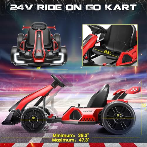 Hikole Go Kart Electric Drift Kart Car, 24V Crazy Go Cart for Kids with Adjustable Seat, 3 Speed Mode, Fast 300W Motor, 8.5 MPH