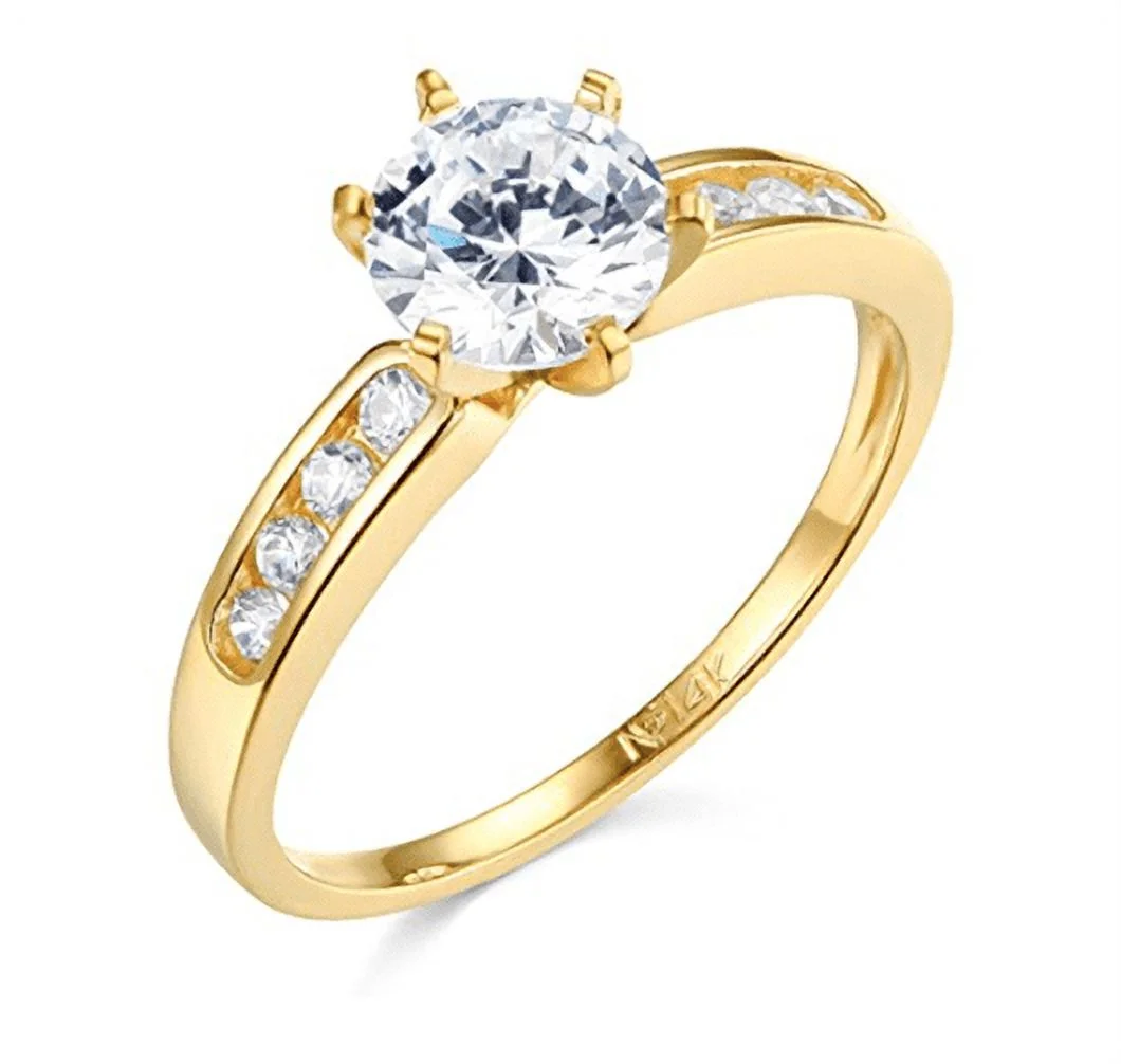 2.10 Ct Round Cut Real 14K Yellow Gold Engagement Wedding Ring Set Matching Band