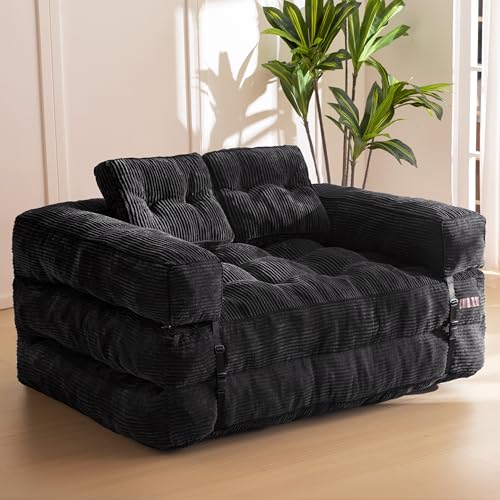 MAXYOYO Folding Sofa Bed, L-Shaped Convertible Sofa Bed with Armrest Foldable Sleeper Couch with Pillow