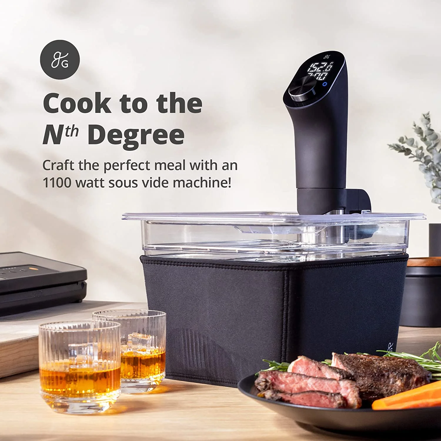 YINCHEN Pro Sous Vide Kit - An 1100 Watt, Powerful, Precise Sous Vide Cooker and Premium, Plastic Container with Sous Vide Rack, Lid