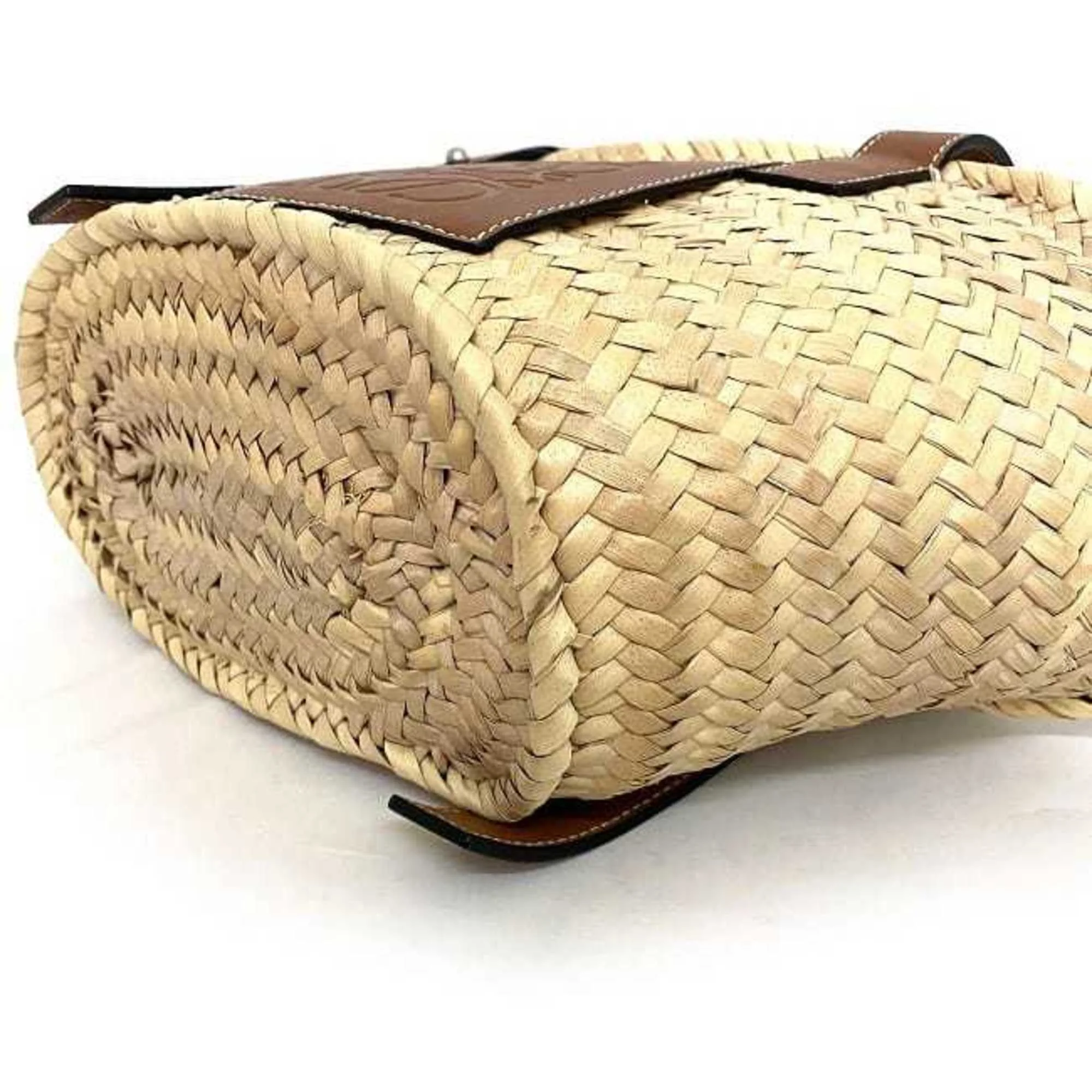 Pre-Owned Loewe Basket Bag Beige Brown Anagram 327.02.S93 Tote Palm Leaf Calf Leather LOEWE Straw Handbag (Good)
