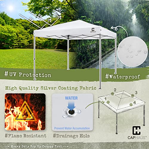CAPHAUS 12ft x 12ft Patented One-Push Pop Up Outdoor Canopy Tent, Heavy-Duty Commercial Grade w/Central Lock