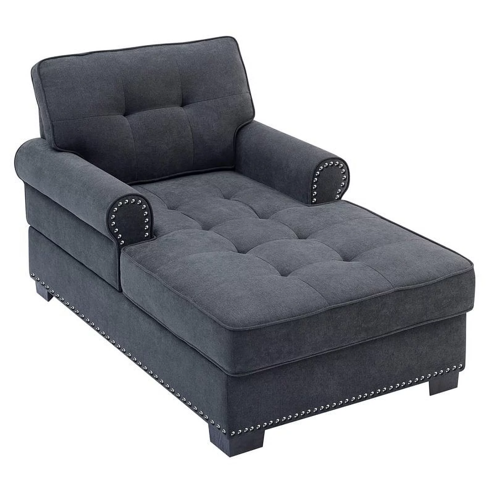 Pemberly Row Modern Linen Fabric Indoor Chaise Lounge in Gray