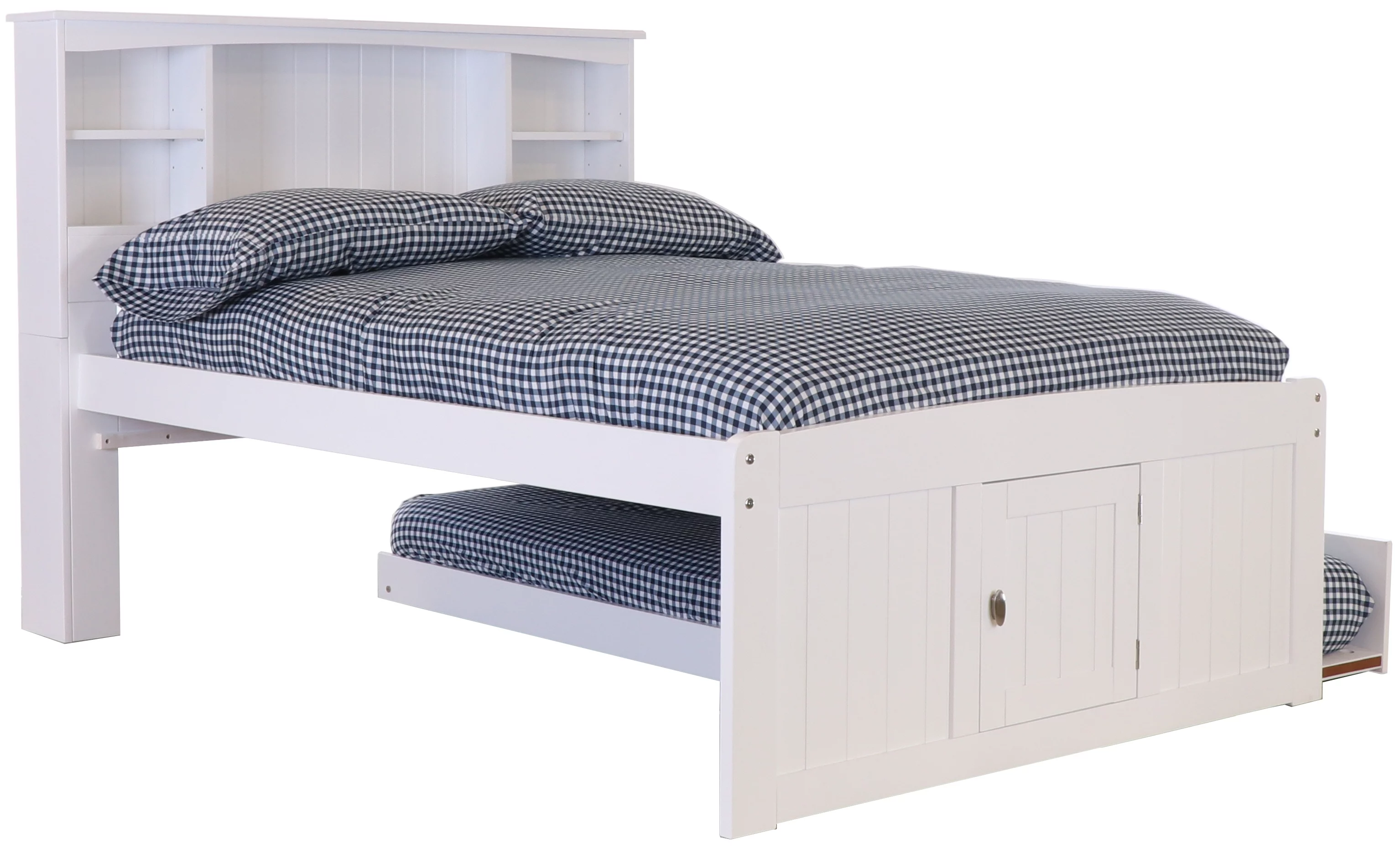 OS Home and Office Furniture Model 80221K3-22 Solid Pine Full Sized Captains Bookcase Bed with 3 spacious under bed drawers and a Twin Trundle in