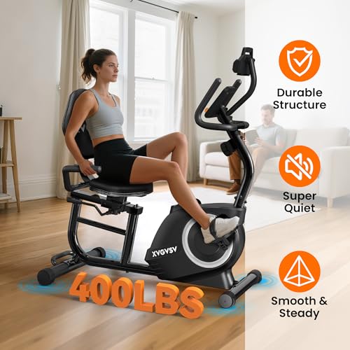 Recumbent Exercise Bike for Home Use, Quiet Recumbent Stationary Bikes for Adults & Seniors, 16-Level Resistance, Adjustable Seat, Supports 400LB
