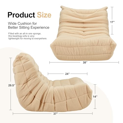 Bean Bag Chairs for Adults Giant Bean Bag Chair Memory Foam BeanBag Chair Big Bean Bag Sofa with Filler Faux Fur Fireside Beanbags Lazy Sofa for
