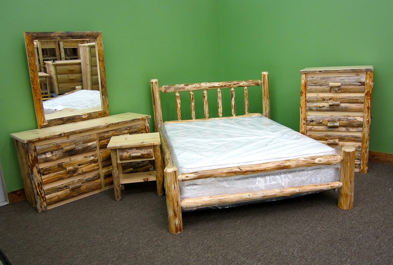 Northern Rustic Pine Log Bed - Double Side Rails/Solid Wood King