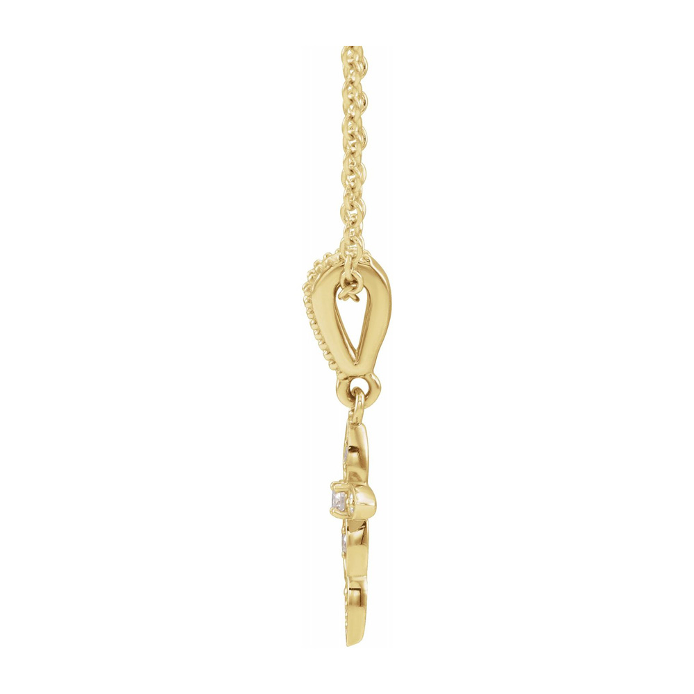 14K Yellow Gold .03Ctw Diamond Petite Vintage Cross Necklace, 16-18 In