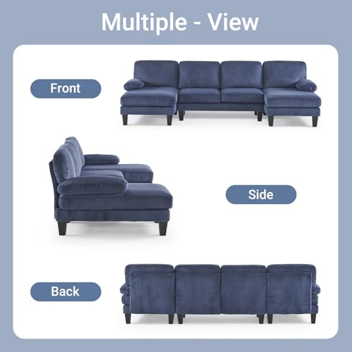 VINGLI 110" Sectional Couches for Living Room,U Shaped Couch with Double Chaise, 4-Seat Sofa Set with Chenille Fabric for Home Furniture,Forest Green