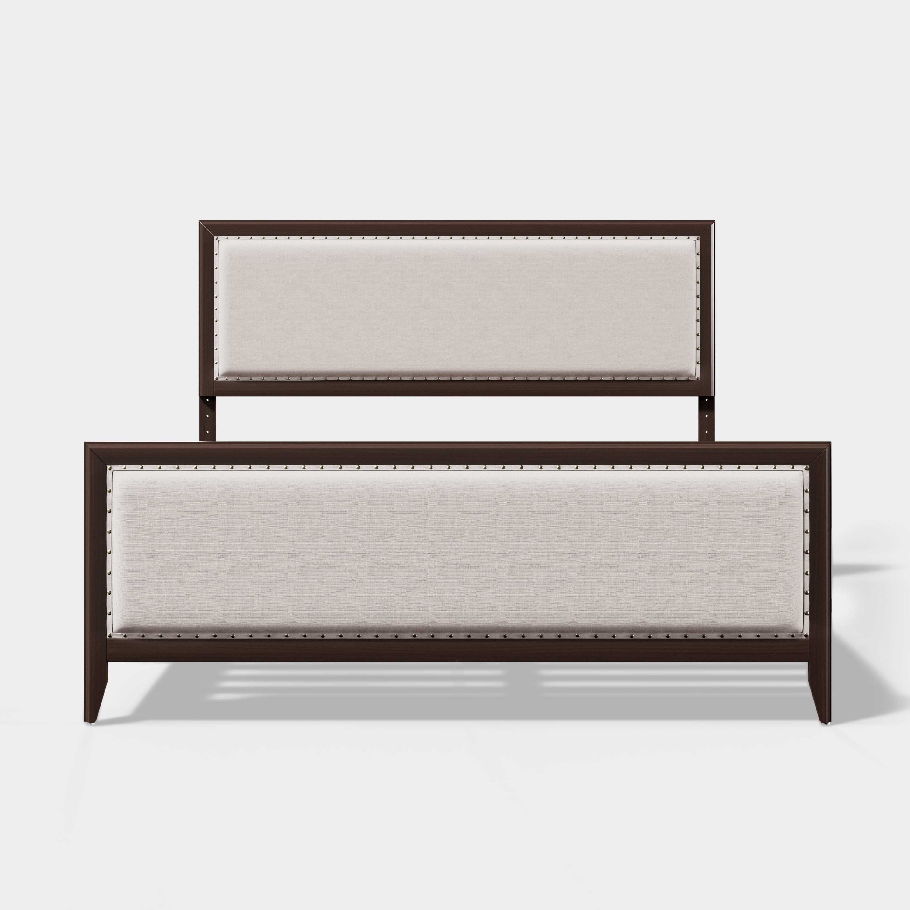 DG Casa Salerno Upholstered Wood Platform Bed Frame with Nailhead Trim Adjustable Height Headboard and Full Wooden Slats Box Spring Not Required