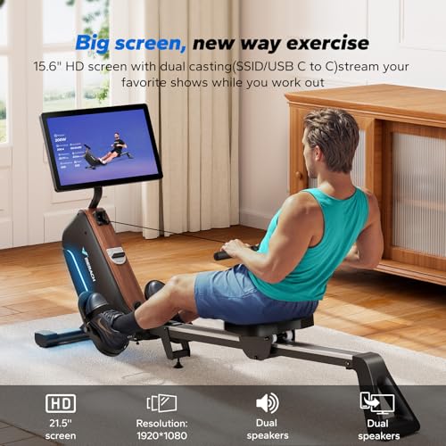 MERACH Rowing Machines for Home, Powerful Electromagnetic Row Machine with 51.2" Extended Rail, 16-Level Handle Resistance Adjustment Rower