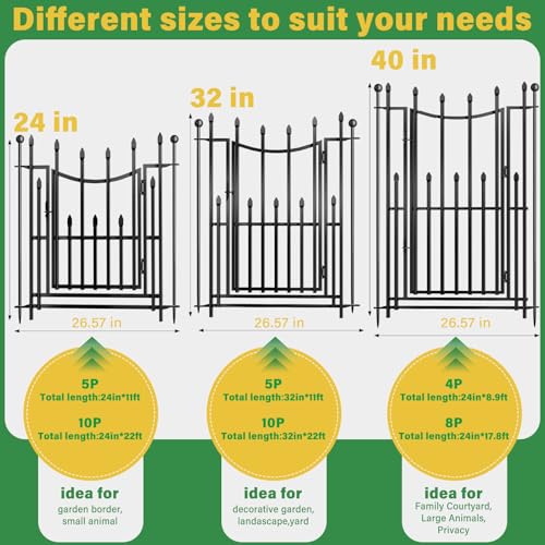 8 Panels No Dig Decorative Garden Fence, 40in(H)×17.6ft(L) Heavy-Duty Rustproof Metal Panels, Outdoor Dog Barrier for Yard & Patio, Landscape
