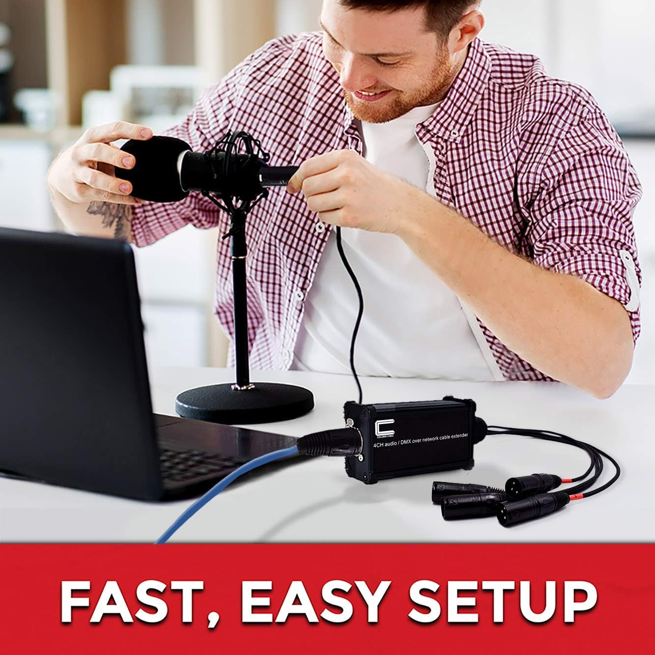 XLR Over Cat5 4 Channel 3-Pin Male Female to Single Ethernet - XLR, AES, DMX Over RJ45 Cat5/Cat6 Audio Over Ethernet Multi Network Snake Receiver