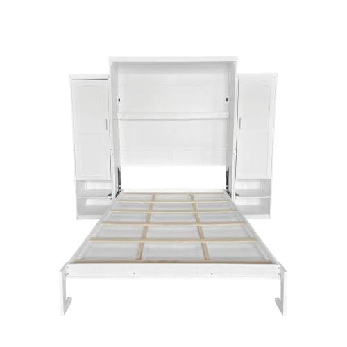 Queen Size Murphy Bed with Desk & Charging Station,Wall Bed Frame Folding into Cabinet Design w/LED & Storage Shelf for Small Space,Bedroom