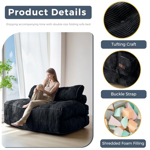 MAXYOYO Folding Sofa Bed, Convertible Sleeper Chair with Pillow Foldable Mattress with Back Support