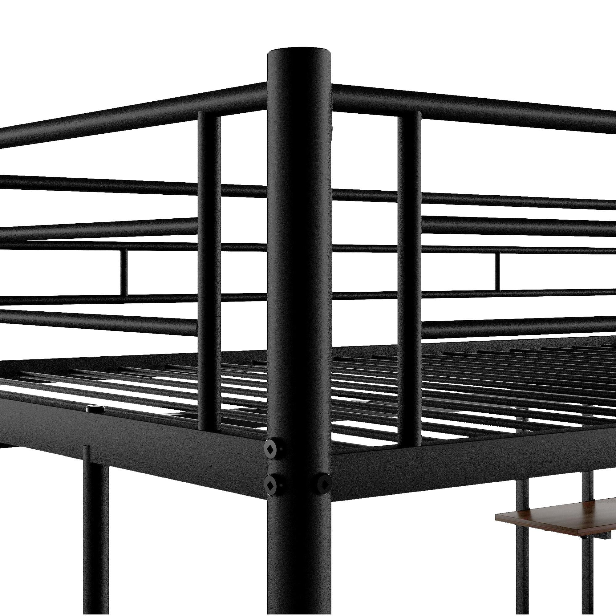 Bellemave Full Size Loft Bed with Desk and Shelves, Metal Loft Bed Frame with Built-in 2 Ladders