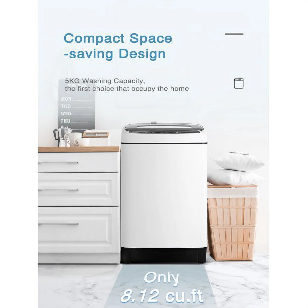 Portable Washing Machine 1.5 Cu.Ft, Compact Washer with 11lbs Capacity, 8 Wash Programs Laundry Washer with Drain Pump