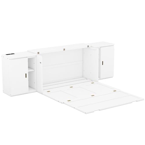 Full Murphy Bed Space-Saving Wall Bed with Storage Shelves and Drawers for Guest Room or Home, Easy to Fold into a Cabinet