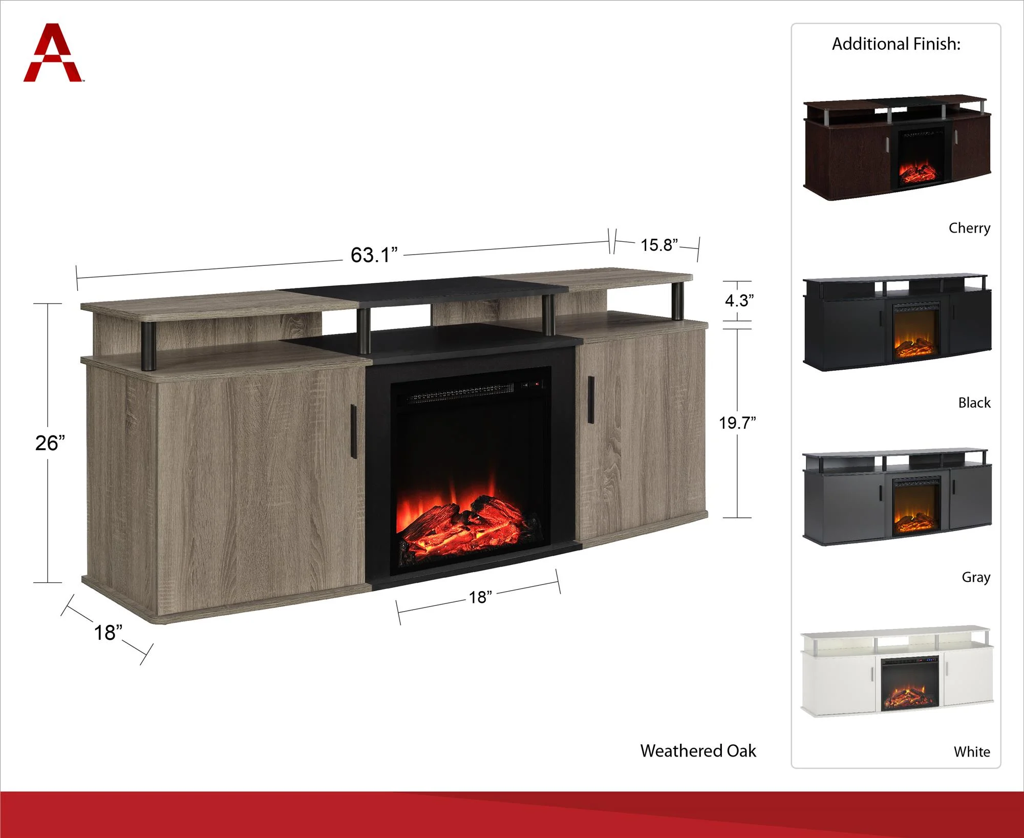 Ameriwood Home Orchard Heights Electric Fireplace TV Console for TVs up to 70", White
