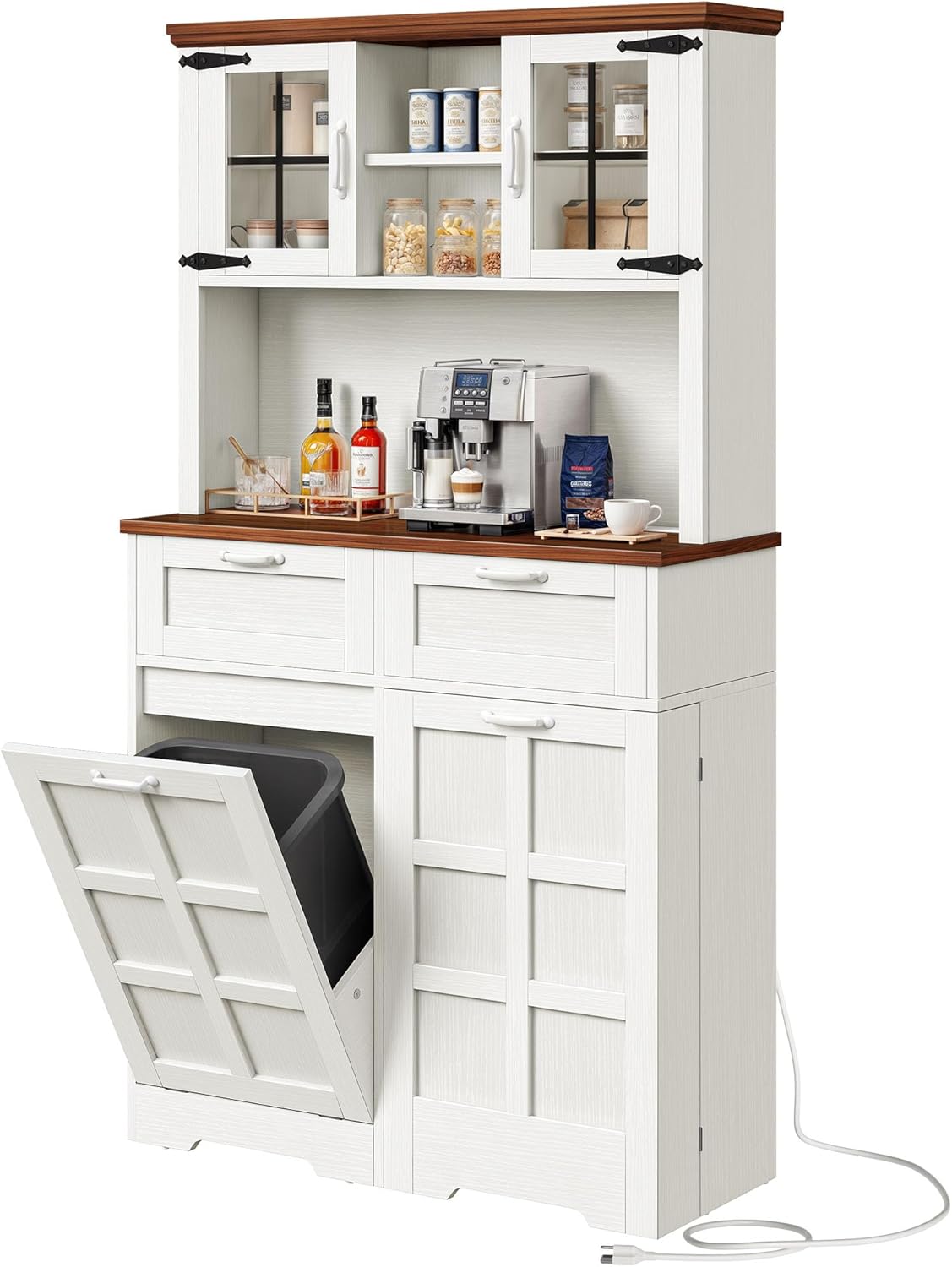 DWVO Kitchen Pantry Cabinet, Storage Cabinet with Trash Can, Tilt-Out Trash Can Cabinet, Tall Kitchen Cabinet, White Oak