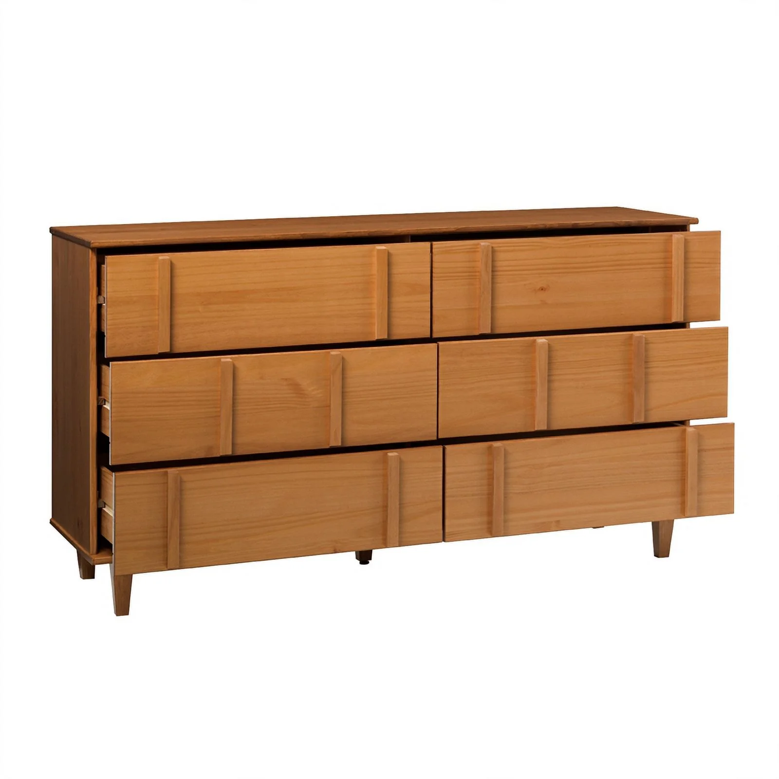 Walker Edison Modern Detailed 6-Drawer Solid Wood Dresser 60 Inch Caramel