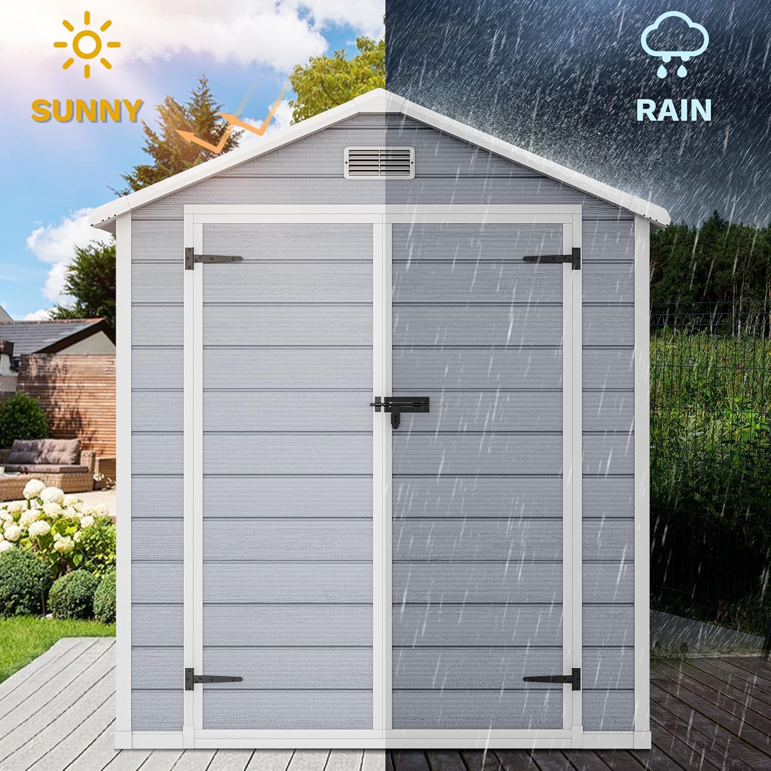 DWVO 6.2x3.4 FT Resin Storage Shed with Reinforced Floor, Outdoor Storage Shed with Lockable Door, Window and Vents