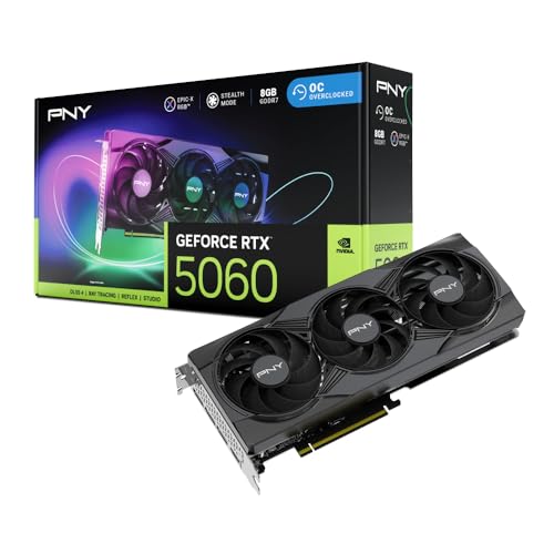 PNY NVIDIA GeForce RTX™ 5060 8GB ARGB Overclocked Triple Fan Graphics Card (DLSS 4, PCIe® 5.0, HDMI®/DP 2.1, 2-Slot, Epic-X™ RGB Lighting)