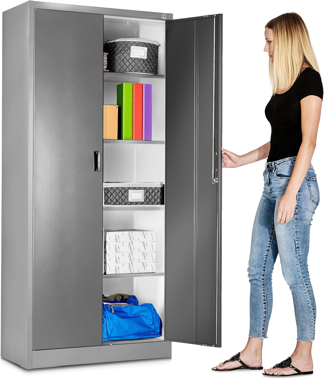 Fedmax Metal Garage Storage Cabinet - 71-inch Tall Large Steel Utility Locker with Adjustable Shelves & Locking Doors - Pantry Cabinets for Kitchen