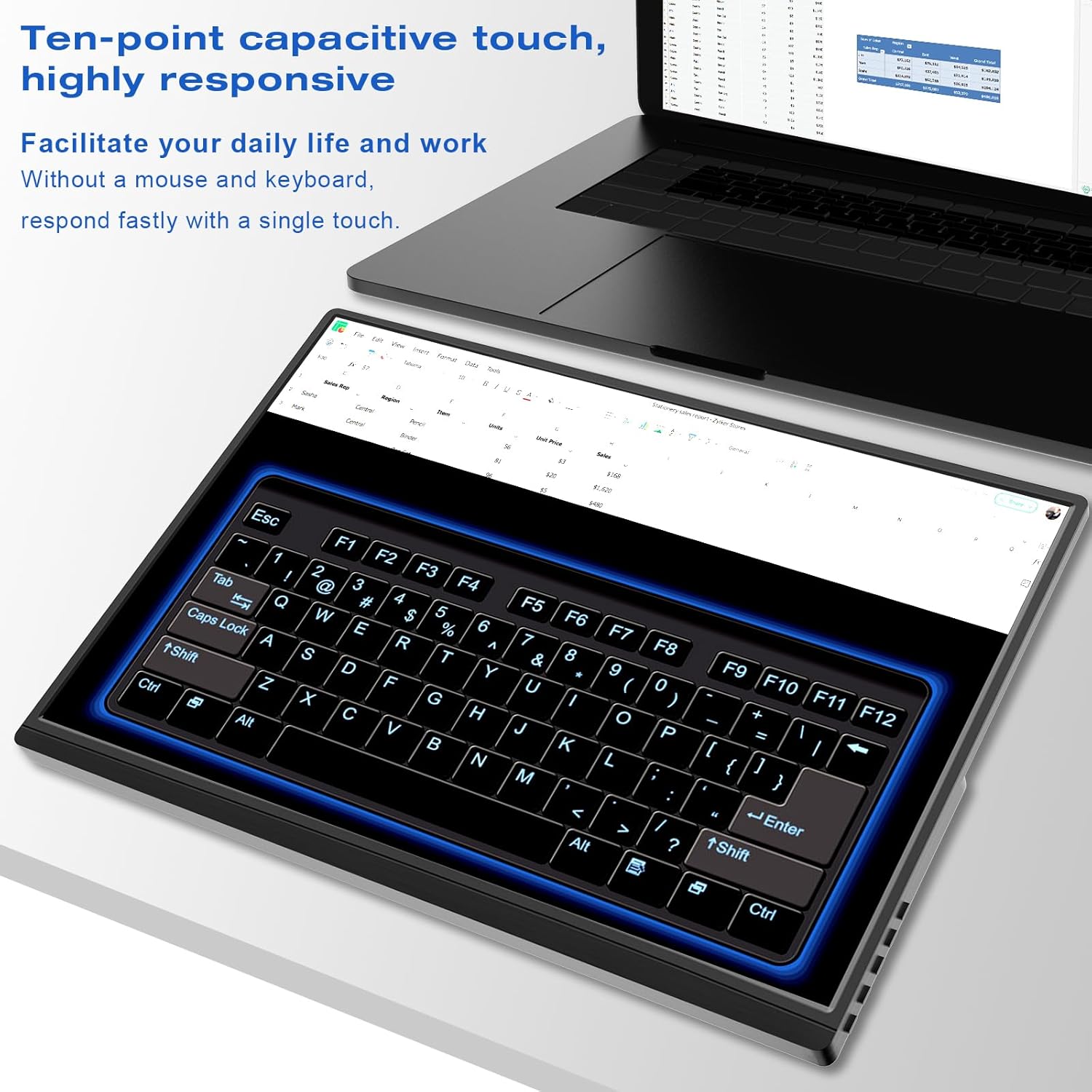 Portable Monitor Touchscreen 16 Inch FHD 1920x1200P HDMI USBC Travel Touch Screen Monitor IPS Display for PC Laptop Computer Ras Pi, 300cd/㎡