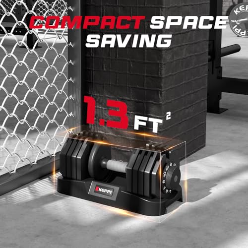 Keppi Adjustable Dumbbells Set-25lb/40lb/55lb/60lb, Anti-Slip Metal Fast Adjust Weight Handle, Exercise & Fitness for Full Body Workout