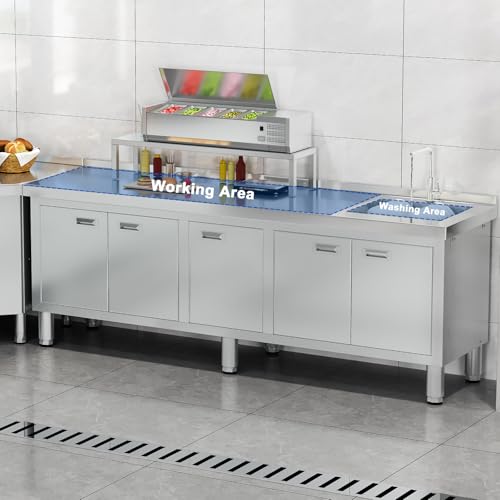 ZZV Freestanding Stainless Steel Sink with Cabinet Heavy Duty Utility Sink Commercial for Kitchen Restaurant Hotel Cafe and Outdoor