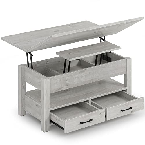 Rolanstar Coffee Table Lift Top, Multi-Function Convertible Coffee Table with Drawers and Hidden Compartment
