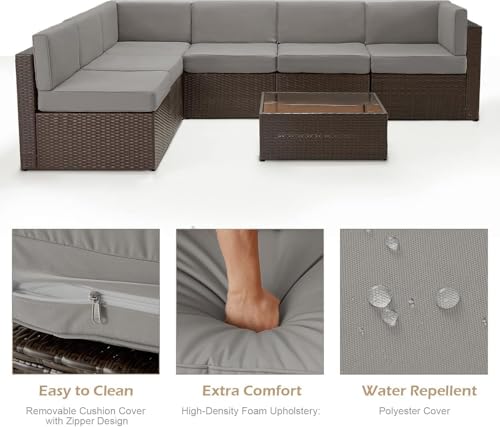 U-MAX 7 Piece Outdoor Patio Furniture Set, PE Rattan Outdoor Wicker Sectional Furniture Chair Set with Cushions and Tea Table