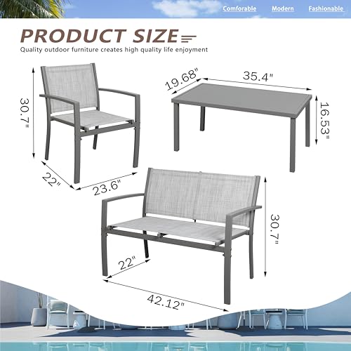 Vongrasig 4 Pieces Patio Furniture Sets,Outdoor Patio Conversation Sets with Glass Coffee Table, Small Porch Balcony Furniture