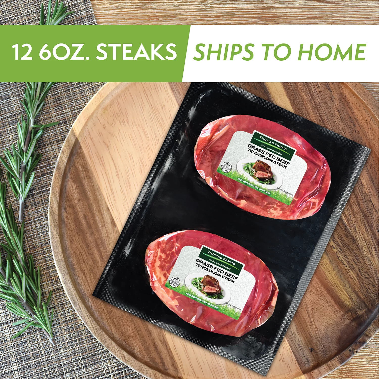 Thomas Farms Grass Fed Beef Filet Mignon Box, Twelve 6 oz Steaks