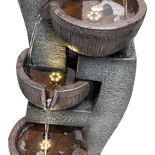 Naturefalls 32.6''H 3-Tier Retro Barrel Outdoor Waterfall Fountain Decor with LED Light,Resin Outdoor Water Feature with Decorative for Garden