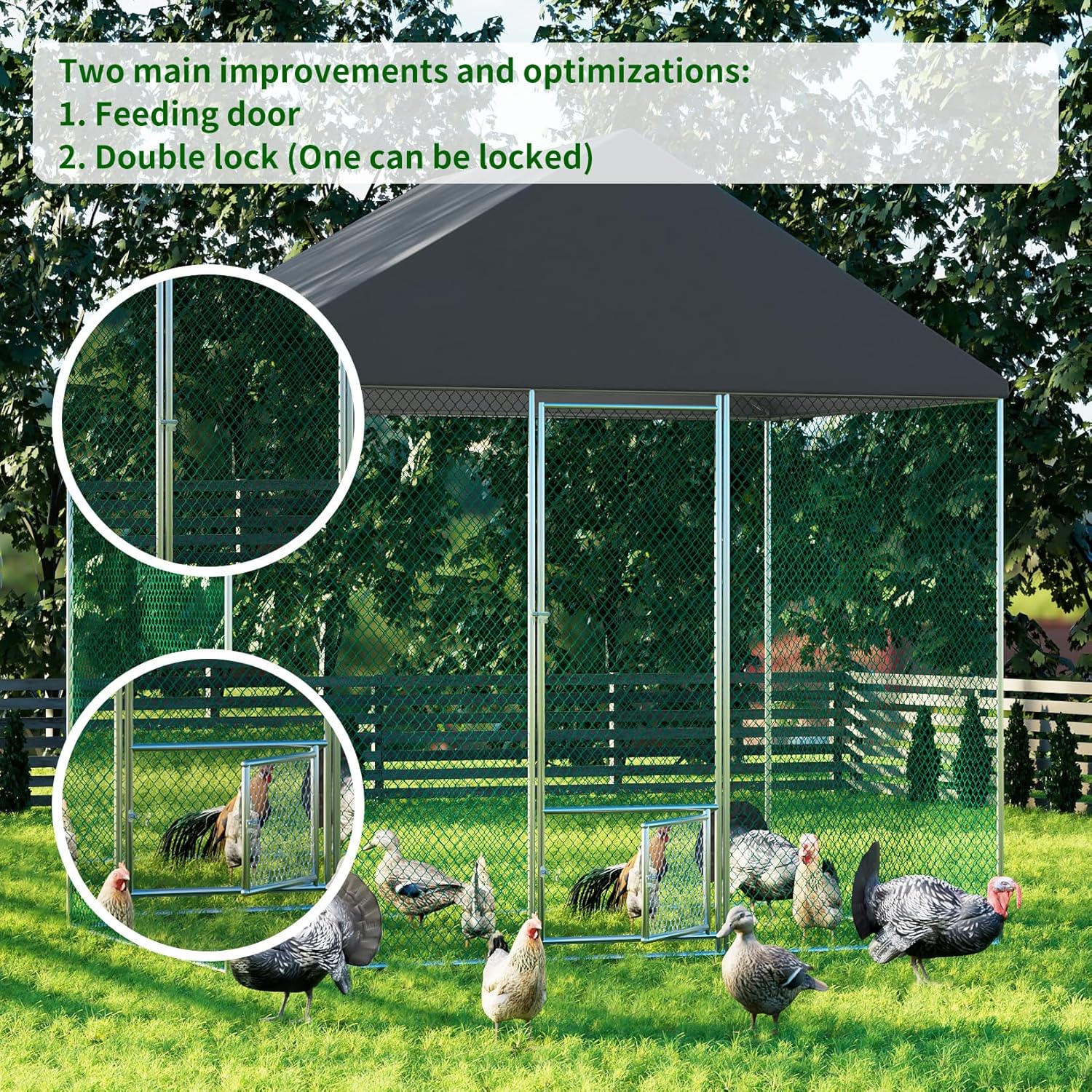 Large Chicken Coop Run Outdoor: Walk-in Poultry Hen Cage Run House with Small Feeding Door and Stakes